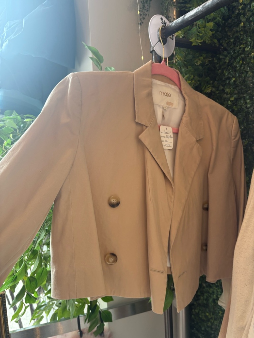 Maje Tan Cropped Double-Breasted Blazer